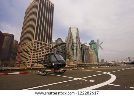New York, Lower Manhattan - Helicopter standing by for take off