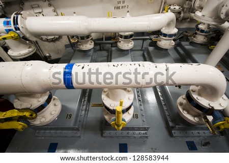 industrial valves in ship engine room