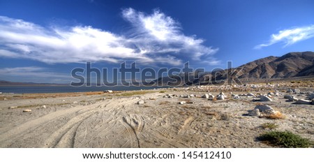 Amazing HDR Landscape - Desert, Rocks, Mountains, Lake. Walker Lake, Utah - USA