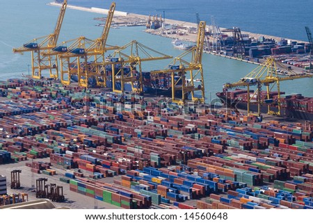 Panoramic view of containers in a harbour of Barcelona <this version does NOT contain logos>