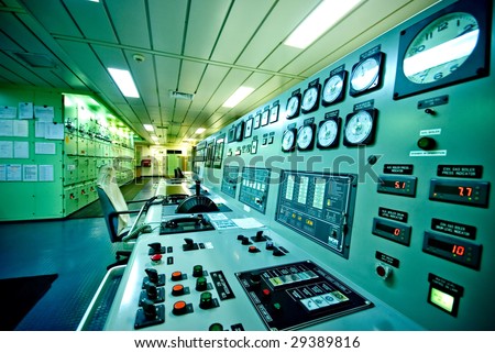 engine control room of the large container vessel