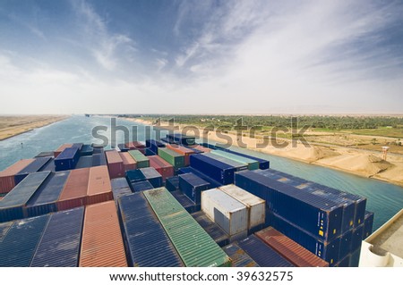large container vessel ship passing suez canal