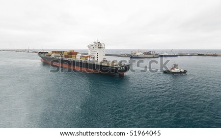 towing operation large container ship
