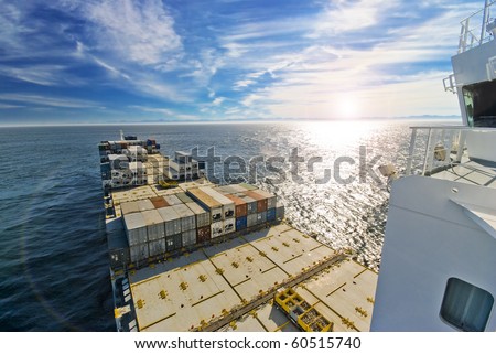 large container vessel ship and the horizon, no logos in this picture