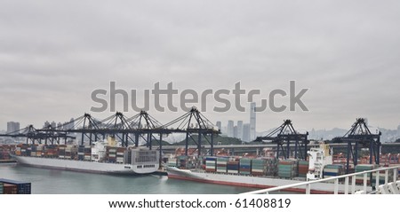Two Large Container Ships moored in Hong Kong, Cargo Operations