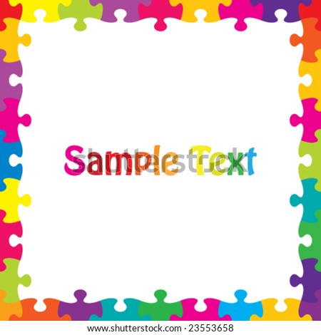Stock Vector on Stock Vector   Vector Border Frame Of Colorful Jigsaw Pieces