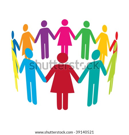 stock photo : Colourful people holding hands in a circle