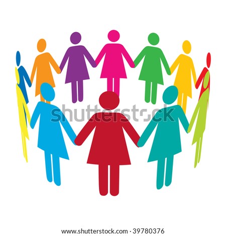 stock photo : A circle of colourful women holding hands
