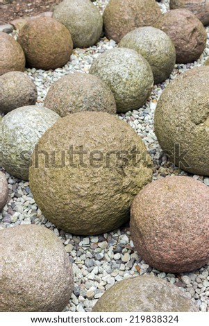 Sphere stones in the garden for decor.