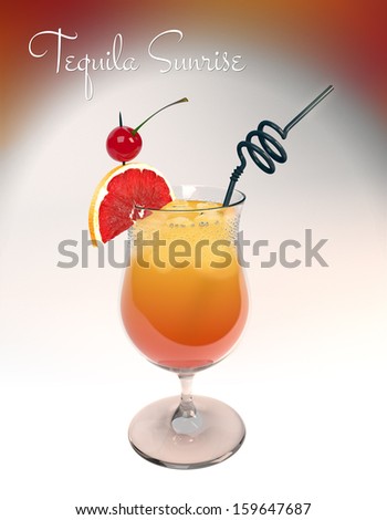 Cocktail Tequila Sunrise with Cherry and Blood Orange Slice