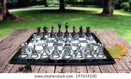 Chess in Park with Figures of Metal