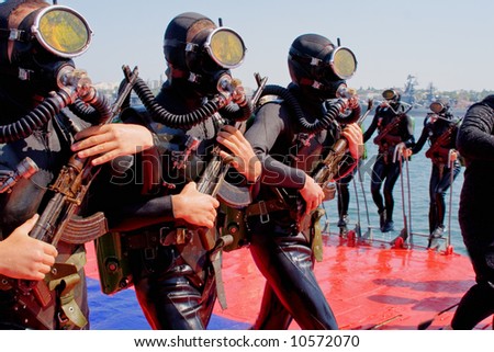 Russian frogmen on Day of Russian Navy in Sevastopol (Crimea, Ukraine)