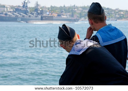 Russian navy men on Day of Russian Navy in Sevastopol (Crimea, Ukraine)