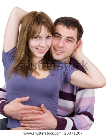 Isolate young man and woman on white background with clipping path