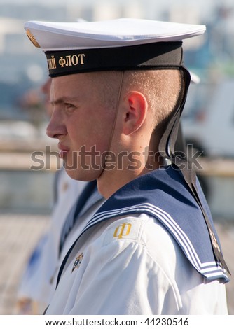 SEVASTOPOL, UKRAINE - JULY 29: Russian navy man stands in formation in naval review dedicated to Russian Navy Day on July 29, 2007 in Sevastopol, Ukraine.