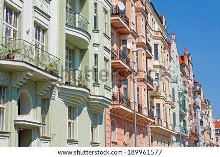Colorful facades on traditional european buildings.