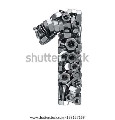 Big digit One made from metal fasteners Big digit One made from metal fasteners