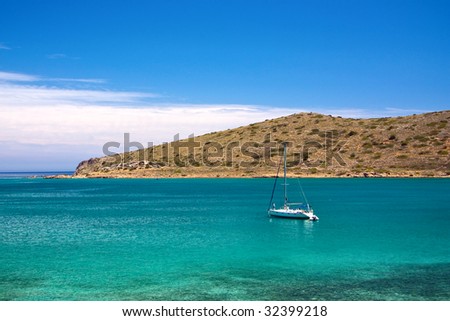 The sailing yacht on the Mediterranean Sea, Crete, Greece