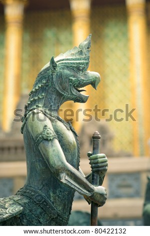 Sculpture of mythological warrior in Grand Palace, Bangkok, Thailand