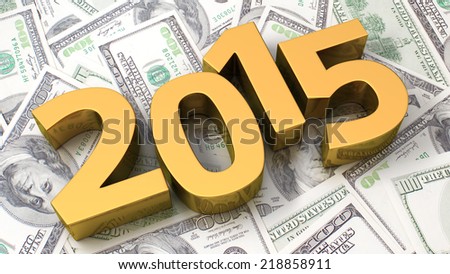Gold 2015 on the background of one hundred dollar bills Gold 2015 on the background of one hundred dollar bills