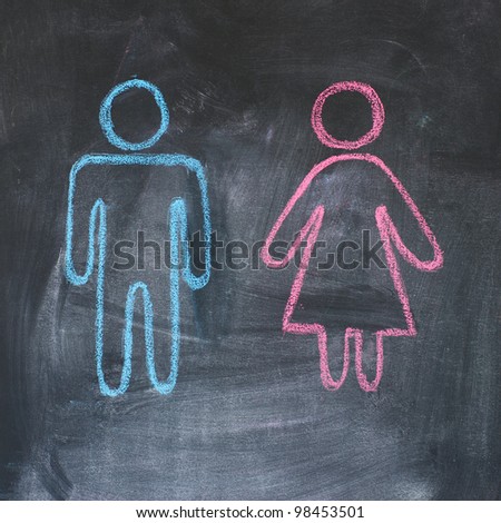 Figures Of Man And Woman On A Blackboard, Chalk Drawing Stock Photo