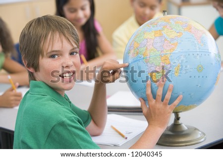Elementary school pupil in geography lesson