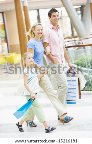 Family shopping in mall carrying mall