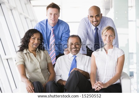 Group of businesspeople in office lobby