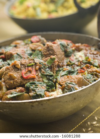 Karai Dish with Lamb Methi Gosht and Vegetable Pilau