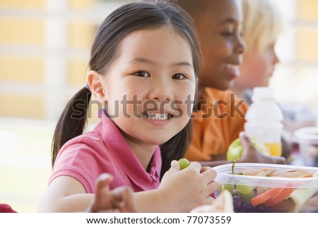 Students outdoors eating lunch (selective focus)