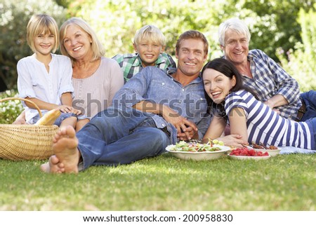 Family with picnic in park