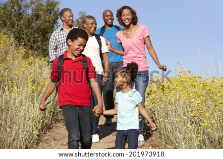 Multi-generation  family on country hike