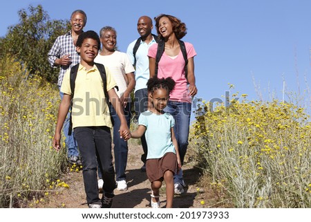 Multi-generation  family on country hike