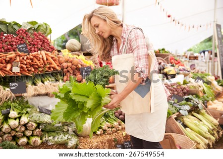 Female Customer Shopping At Farmers Market Stall