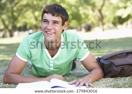 Teenage Boy Studying In Park
