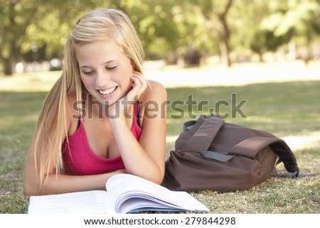 Teenage Girl Studying In Park