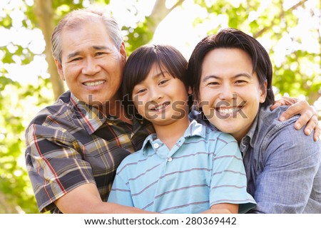 Father, grandfather and son portrait