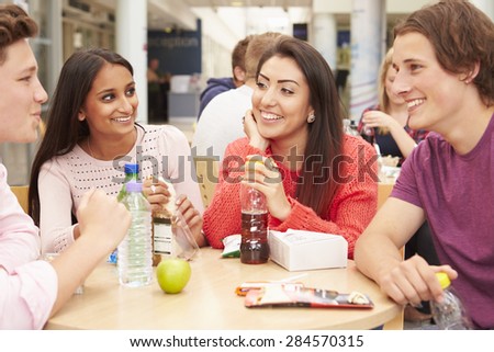 Group Of College Students Eating Lunch Together
