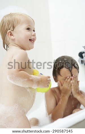 Children Enjoying Bath Time