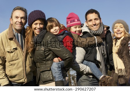 3 Generation family outdoors in winter