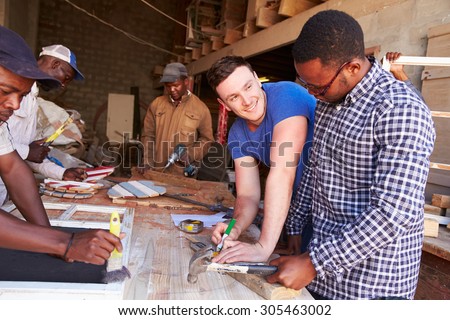 Men at work in a carpentry workshop, South Africa