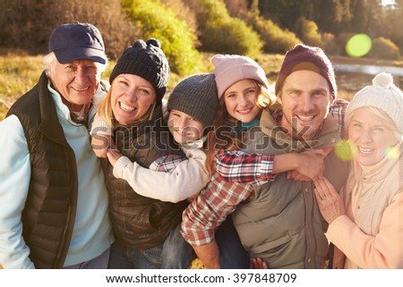 Portrait of Happy Three Generation Family by Lake, California, USA