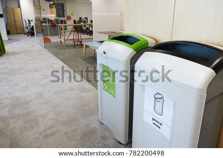 Recycling bins in a modern business premises