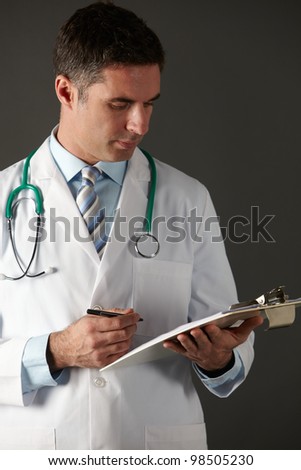 American doctor with clipboard and stethoscope