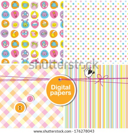 Colorful cute seamless patterns for scrapbook baby shower birthday card invitation Set of textures Colorful cute seamless patterns for scrapbook baby shower birthday card invitation Set of textures