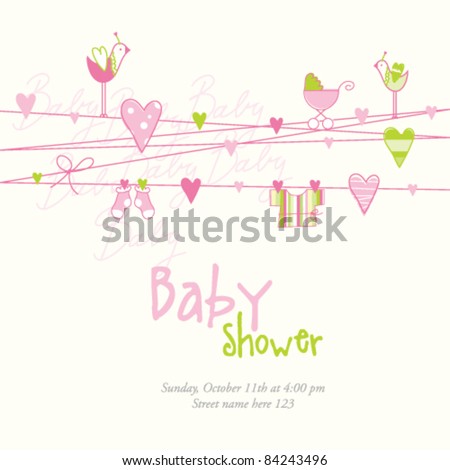 stock-vector-cute-baby-arrival-card-baby-shower-card-template-simple ...