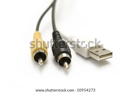 audio-video and usb cables isolated on white