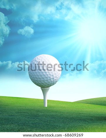 Golf ball on tee in golf club