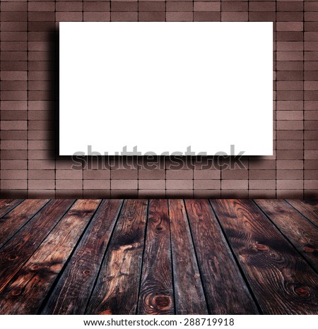 White paper poster lean at brick wall. Template, blank poster mock up for adding your text