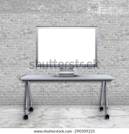 Mock up, blank poster  loft workspace background with computer on the modern style table